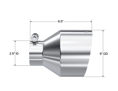 Universal T304 Stainless Steel Tip 2.5" ID 5" OD 6.5" Length Angle Cut Single Wall - View 3 | Dirty Garage