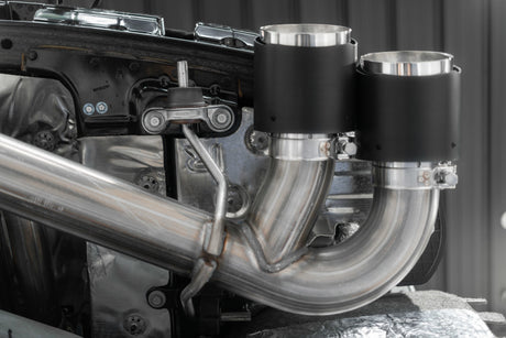 2020-2023 GM Corvette 3" Cat Back Quad Split Rear Exit Carbon Fiber Tips - View 3 | Dirty Garage