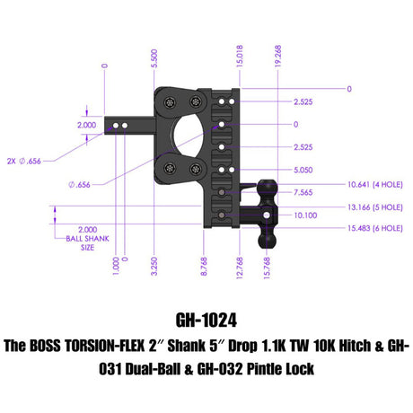 Gen-Y The Boss Torsion-Flex 2in Shank 5in Drop 10K Hitch w/GH-031 Dual-Ball/GH-032 Pintle Lock | Dirty Garage