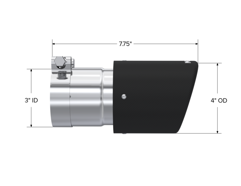 Universal Carbon Fiber Tip 4" OD 3" Inlet 7.7" Length - View 6 | Dirty Garage