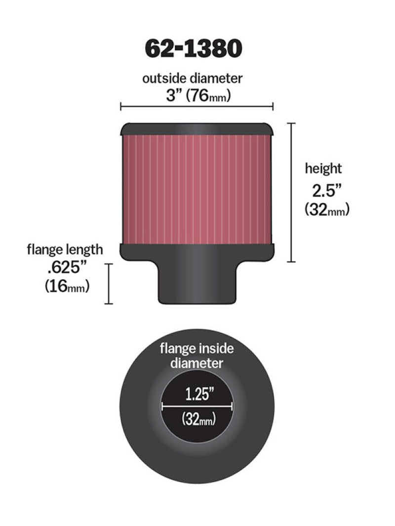 Universal 1.25in Flange ID x 3in OD x 2.5 inch H Rubber Base Crankcase Vent Filter - View 7 | Dirty Garage