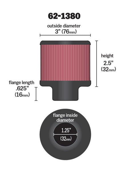 Universal 1.25in Flange ID x 3in OD x 2.5 inch H Rubber Base Crankcase Vent Filter - View 7 | Dirty Garage