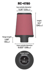 Universal Filter Round Tapered 4in FlangeID/6.625in Base OD/5.25in Top OD/9.5in Height - View 6 | Dirty Garage