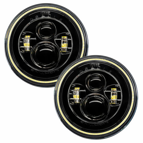 Universal 7" High Powered LED Headlights Black Bezel White - View 2 | Dirty Garage