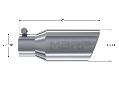 Universal 4" OD 2.75" Inlet 10" Length Angled Rolled End T304 Tip - View 5 | Dirty Garage
