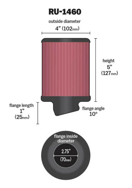 Universal Filter Universal Rubber Filter 2 3/4 inch 10 Degree Flange 4 inch OD 5 inch Height - View 9 | Dirty Garage