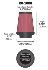 Universal Clamp-On Air Filter 4-1/2in FLG/5-7/8in B/4-1/2in T/8-3/8in H - View 9 | Dirty Garage