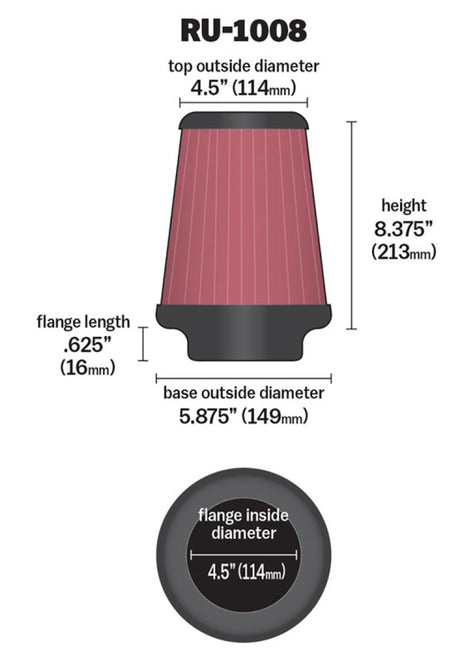 Universal Clamp-On Air Filter 4-1/2in FLG/5-7/8in B/4-1/2in T/8-3/8in H - View 9 | Dirty Garage