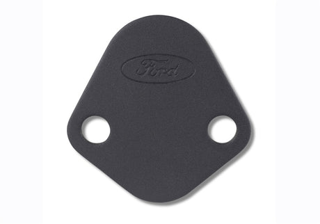 Universal Fuel Pump Block Off Plate - Black Crinkle Finish w/Ford Oval - View 5 | Dirty Garage