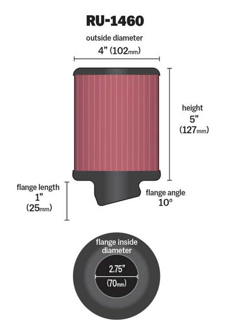 Universal Filter Universal Rubber Filter 2 3/4 inch 10 Degree Flange 4 inch OD 5 inch Height - View 3 | Dirty Garage