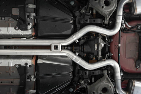 2018-2020 Mustang GT 5.0 Quad Tip Active Exhaust Cat Back Split Rear T304 Carb Fib Tips - View 2 | Dirty Garage