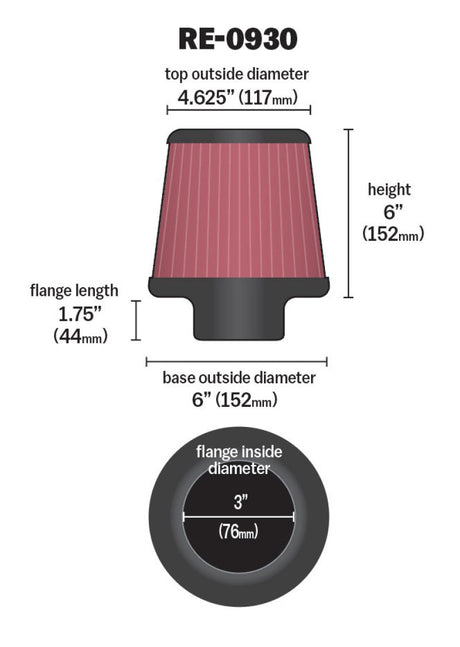 Universal Rubber Filter - Round Tapered 6in Base OD x 3in Flange ID x 6in H - View 16 | Dirty Garage