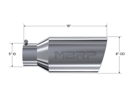 Universal Tip 8" OD Rolled End 5" Inlet 18" Length T304 - View 4 | Dirty Garage