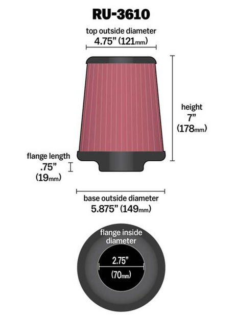 Universal Rubber Filter 2.75in Flange ID x 5.875in Base OD x 4.75in Top OD x 7in Height - View 11 | Dirty Garage