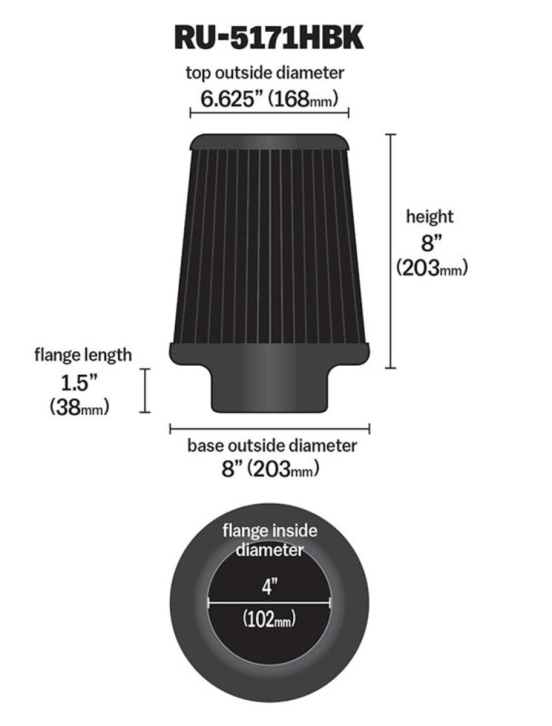 Universal Rubber Filter-Round Tapered 4in Flange ID x 8in Base OD x 6.625in Top OD x 8in H - View 12 | Dirty Garage
