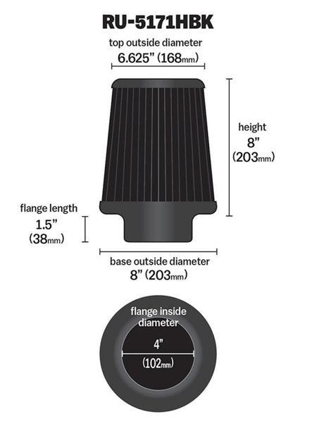 Universal Rubber Filter-Round Tapered 4in Flange ID x 8in Base OD x 6.625in Top OD x 8in H - View 12 | Dirty Garage