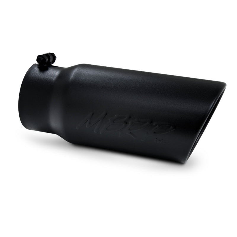 Universal 5" OD Angled Rolled End 4" Inlet 12" Length Black Finish Tip | Dirty Garage
