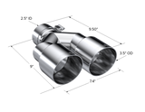 Universal T304 SS Dual Tip 3.5" OD 2.5" Inlet - View 3 | Dirty Garage
