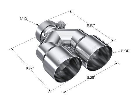 Universal 3" ID Dual 4" OD Staggered Single Wall T304 SS Exhaust Tip - View 3 | Dirty Garage