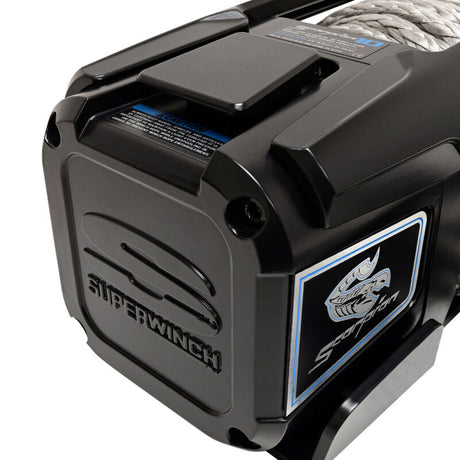 Superwinch 10000 LBS 12V DC 3/8in x 54ft Synthetic Rope Scorpion 10000SR Winch - Black Powdercoat - View 3 | Dirty Garage
