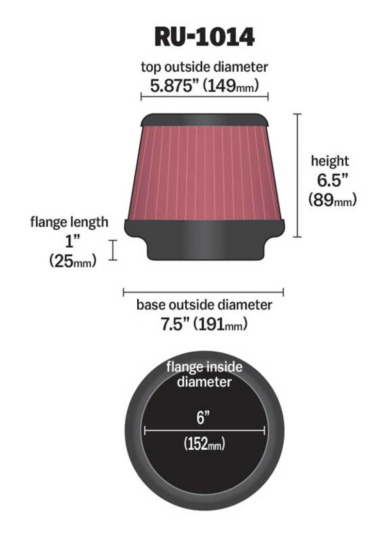 Universal Tapered Filter 6in Flange ID x 7.5in Base OD x 5.875in Top OD x 6.5in Height - View 6 | Dirty Garage