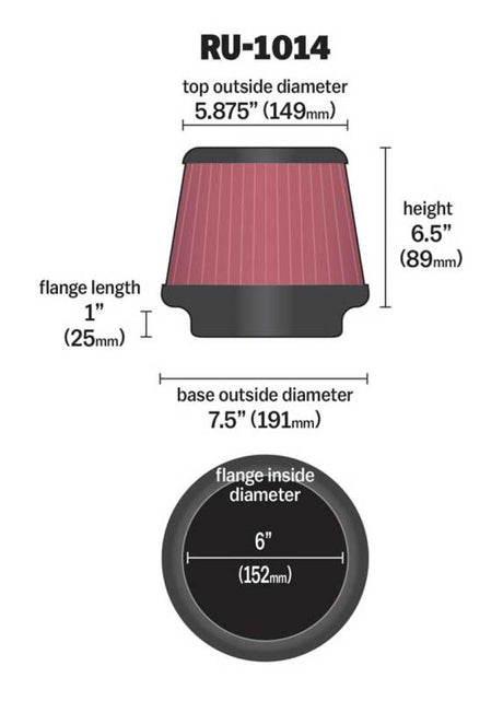 Universal Tapered Filter 6in Flange ID x 7.5in Base OD x 5.875in Top OD x 6.5in Height - View 6 | Dirty Garage