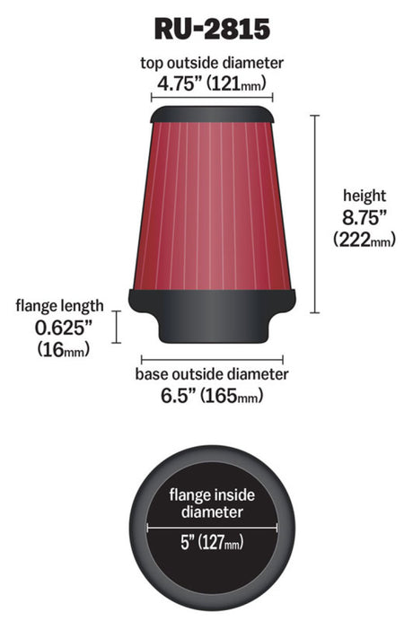 Universal Clamp-On Air Filter 5in FLG/6-1/2in B/4-3/8in T/8-3/4in H - View 4 | Dirty Garage