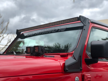 Go Rhino 18-20 Jeep Wrangler JL/JLU/Gladiator JT XE Windshield Light Bar Mount - 50in Single Row - View 6 | Dirty Garage