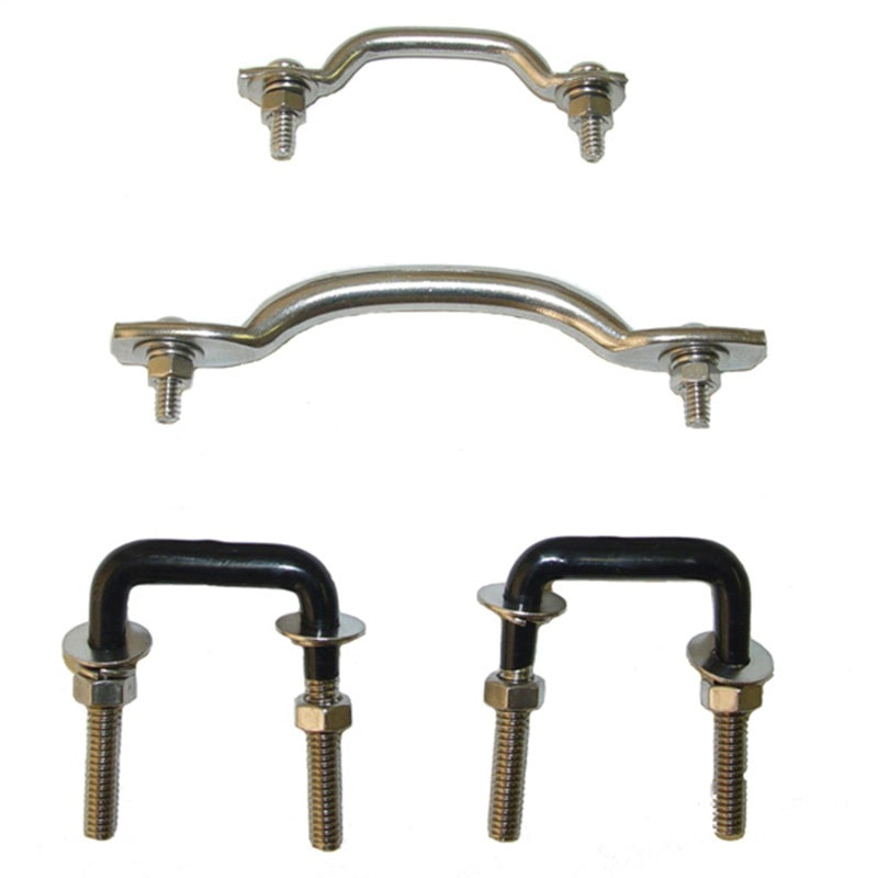 Rugged Ridge 55-95 Jeep CJ / Jeep Wrangler Stainless Steel Windshield Tie Down Kit - View 4 | Dirty Garage