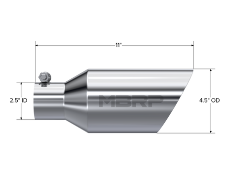 Universal 4.5" O.D Dual Walled Angled Rolled End Tip 2.5" Inlet 12" Length T304 - View 4 | Dirty Garage