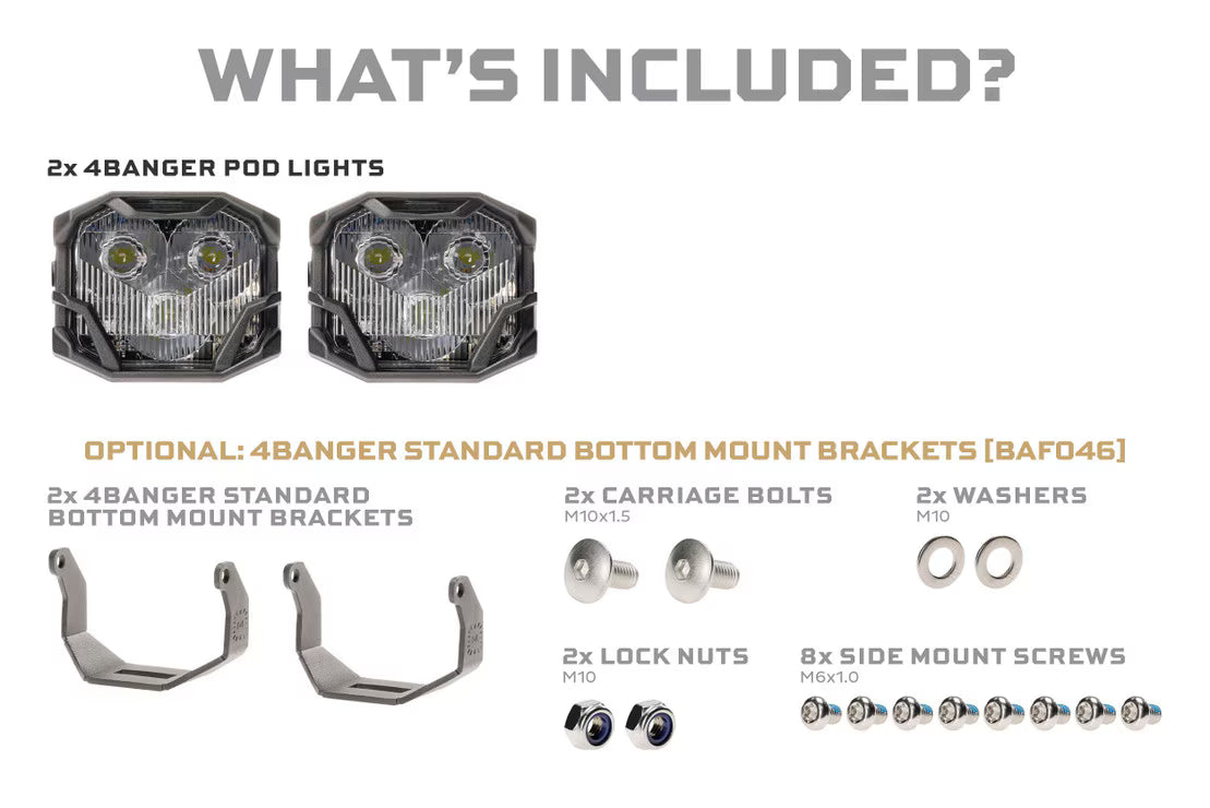 Universal 2.0 NCS 4Banger LED Yellow Pod Set (BAF006.2Y) - View 7 | Dirty Garage