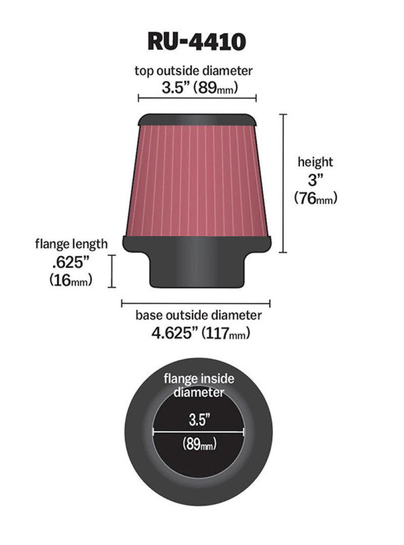 Universal Filter Universal Rubber Filter 3 1/2 inch Flange 4 5/8 inch Base 3 1/2 inch Top 3 inch Height - View 4 | Dirty Garage