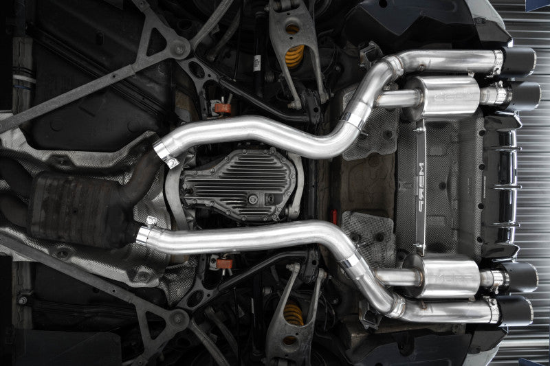 MBRP 18-22 BMW M2 Competition 3.0L T304 SS 3in Resonator-Back Exhaust Quad Rear w/ Carbon Fiber Tips - View 3 | Dirty Garage