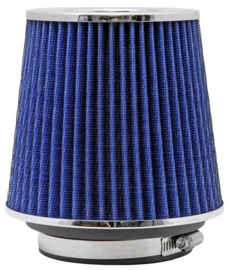 Universal Air Filter Chrome Round Tapered Blue - 4in Flange ID x 1.125in Flange Length x 5.5in H - View 16 | Dirty Garage