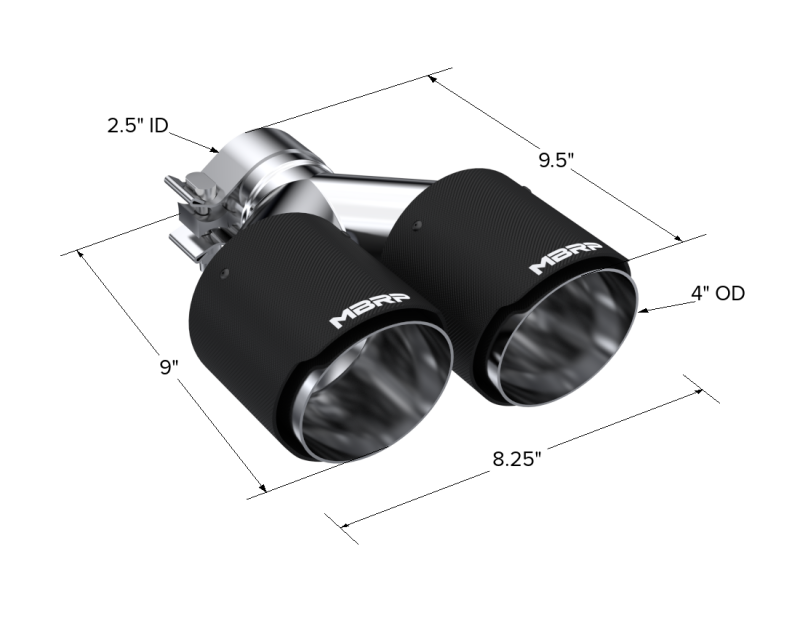 Universal Carbon Fiber Dual Tip 4" OD 2.5" Inlet - View 3 | Dirty Garage