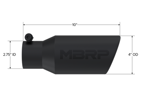 Universal Angled Rolled End Tip 4" OD 2-3/4" Inlet 10" Length Black - View 3 | Dirty Garage