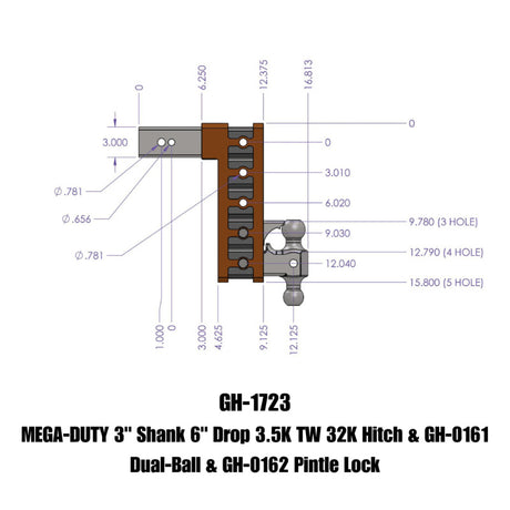 Gen-Y Mega Duty 3in Shank 6in Drop 3.5K TW 32K Hitch w/GH-0161 Dual-Ball/GH-0162 Pintle Lock - View 2 | Dirty Garage