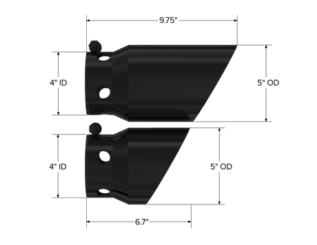 2008-2024 Superduty 6.4L 4" Inlet5" Tip Cover Set 6.75" 9.75" Black - View 3 | Dirty Garage
