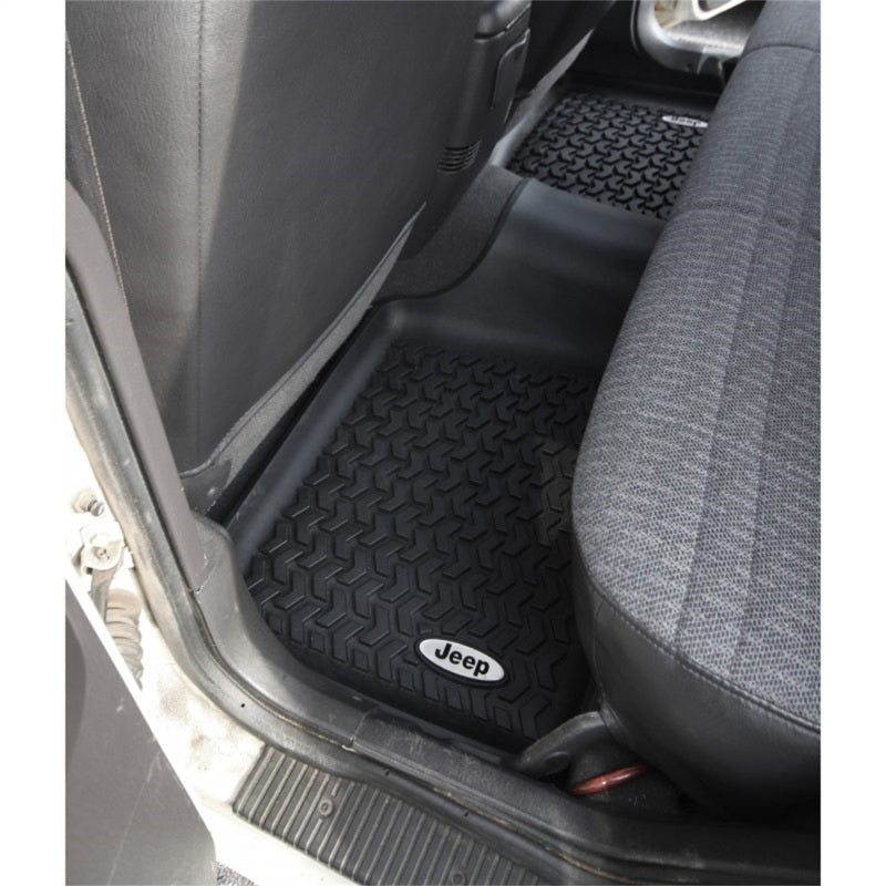 Rugged Ridge Floor Liner Rear Black 1984-2001 Jeep Logo Cherokee XJ - View 5 | Dirty Garage