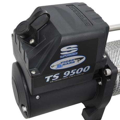 Universal 9500 LB 12V DC Tiger Shark Winch w/ Synthetic Black Rope - View 6 | Dirty Garage