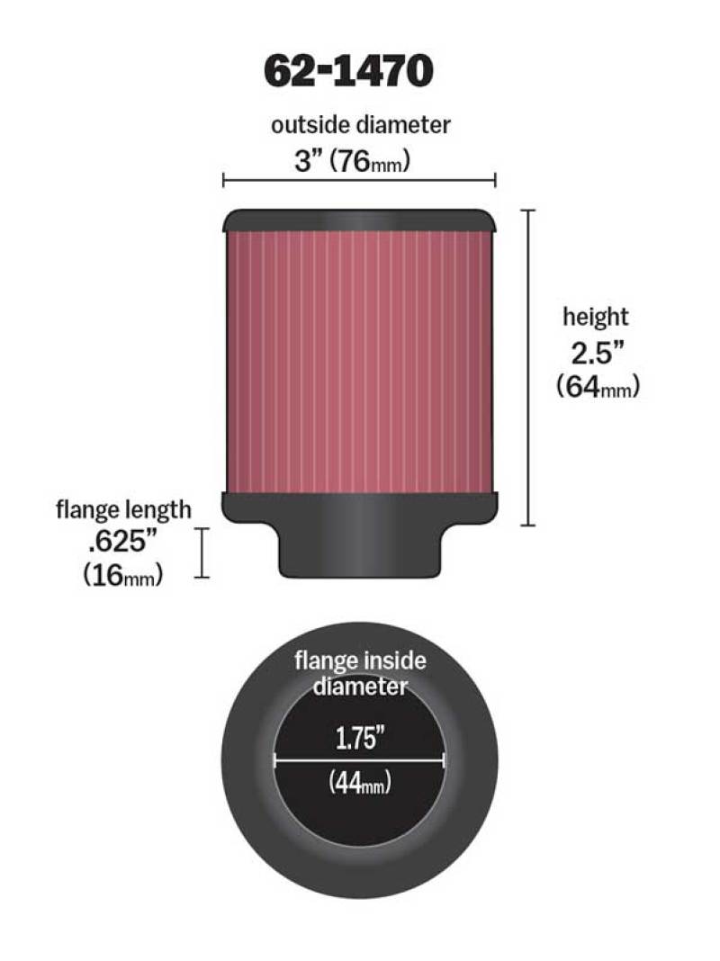 Universal 1.75 inch Vent 3 inch D 2.5 inch H Air Filter - Rubber Top - View 3 | Dirty Garage
