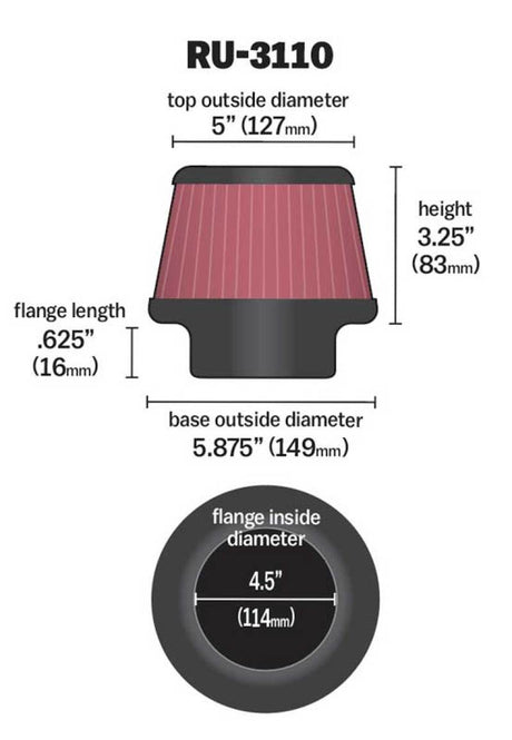 Universal Rubber Filter Round Tapered 4.5in Flange ID x 5.875 Base OD x 5in Top OD x 3.25in H - View 3 | Dirty Garage