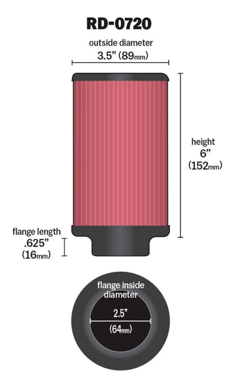 Universal Rubber Filter 2.5in Flange ID x 3.5in OD x 6in Height - View 10 | Dirty Garage