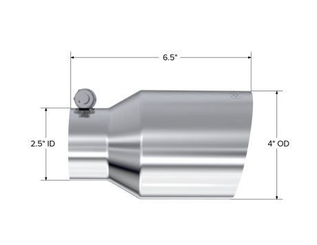 Universal T304 SS Tip 4" OD 2.5" Inlet 6.5" L - View 4 | Dirty Garage