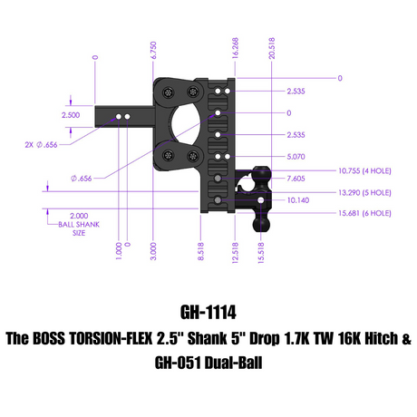 GEN-Y Universal Boss Torsion Flex Ball Mount 5 Drop 2.5 Shank GH-051 Versa-Ball (GENGH-1114) GH-1114