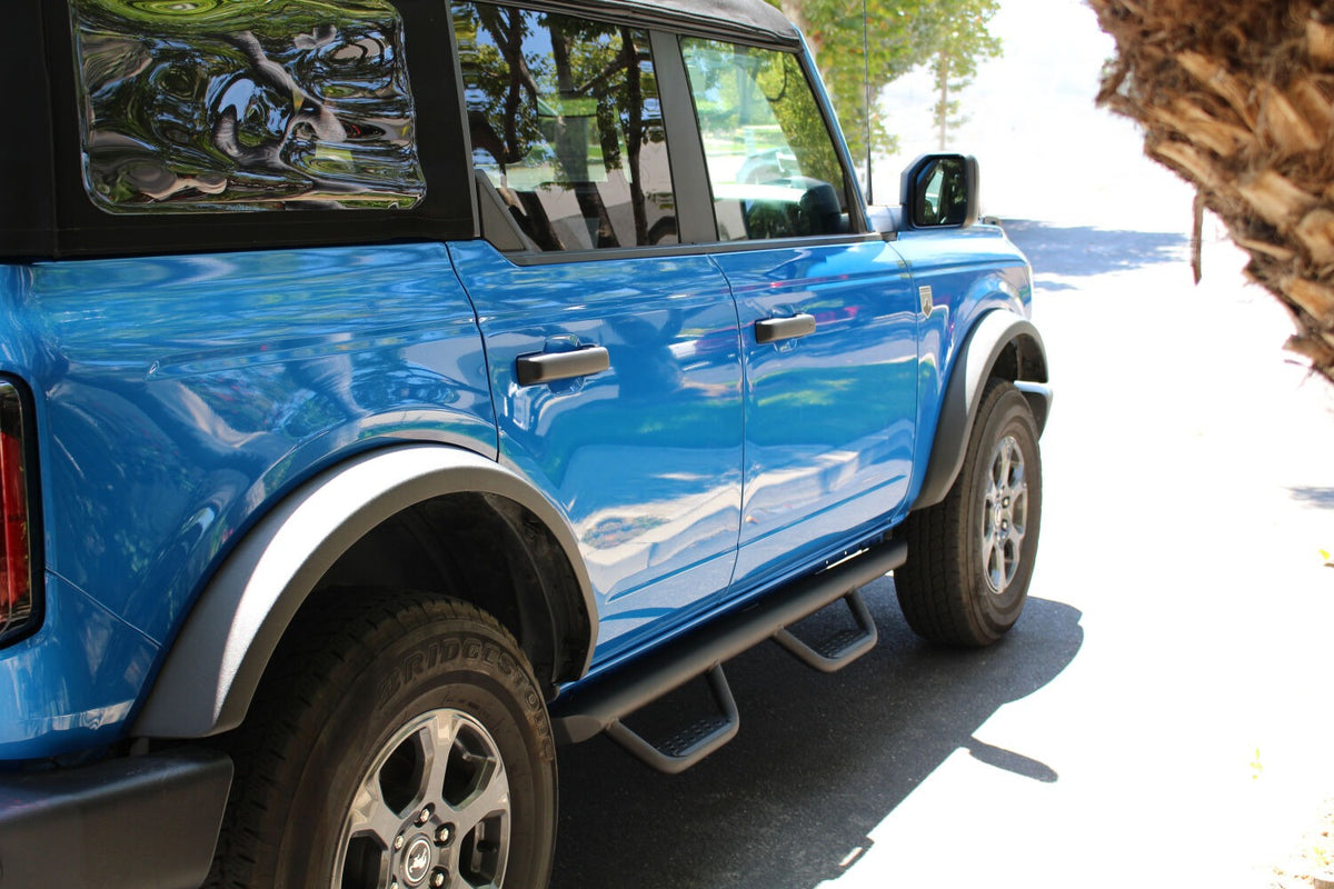 2021-2026 Bronco Dominator Xtreme D2 Side Steps with Rocker Panel Mounting Bracket Kit, Textured Black (D224129T) | Dirty Garage