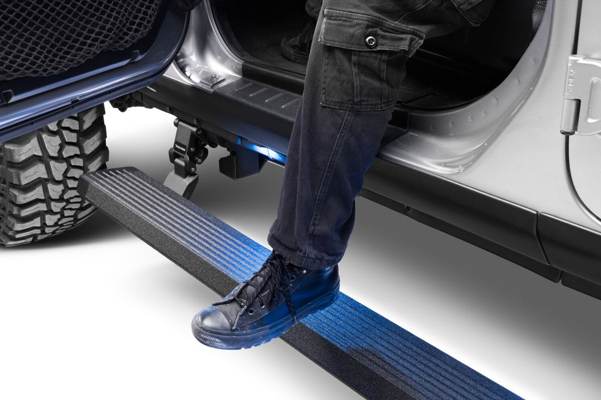2018-2027 Wrangler RealTruck VoltStep Electric Running Board Kit, Protective Bedliner coating (20450674T) | Dirty Garage