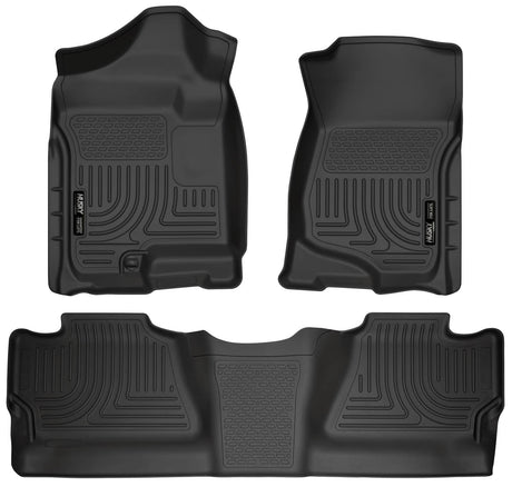 2007-2013 Silverado/Sierra Crew Cab 1500/2007-2014 Silverado/Sierra HD Black Weatherbeater Front & Second Row Floor Liners | Dirty Garage