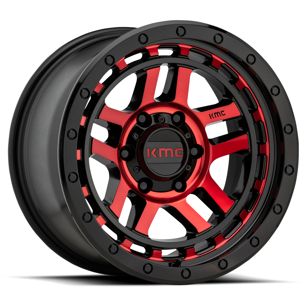 KMC Recon Gloss Black Machined w/ Red Tint Wheel (KM540) | Dirty Garage