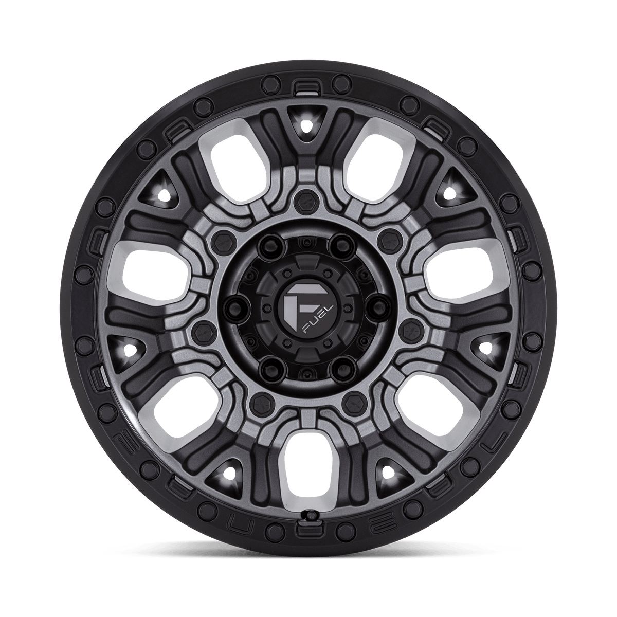 Fuel Traction Matte Gunmetal w/ Black Ring Wheel (D825) | Dirty Garage